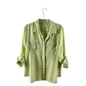 Charter Club Luxury Linen Lime Green Medallion Tile Print Button Up Blouse XL